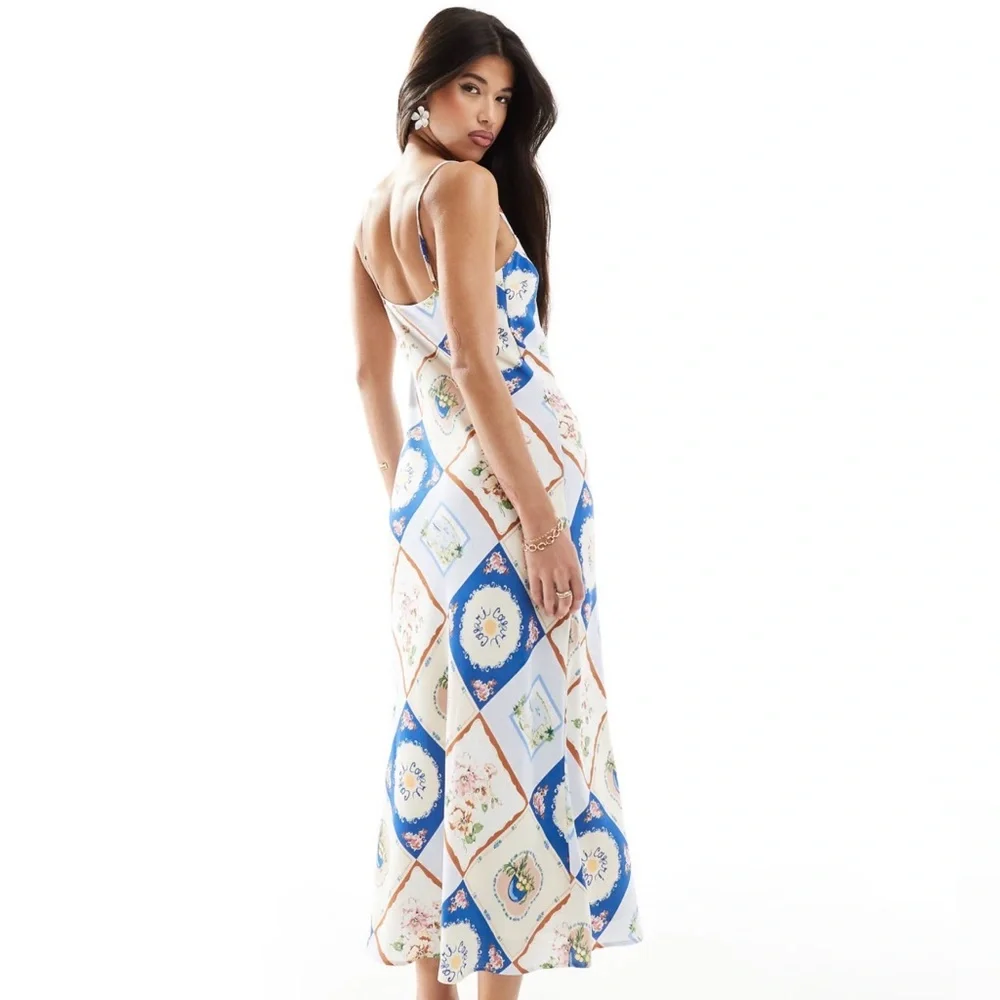 Abercrombie & Fitch slip maxi dress blue tile pattern - medium petite